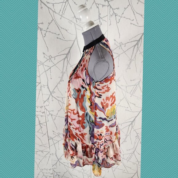 Zara Woman Abstract Floral Halter Pleated Flowy Tank - Picture 3 of 5